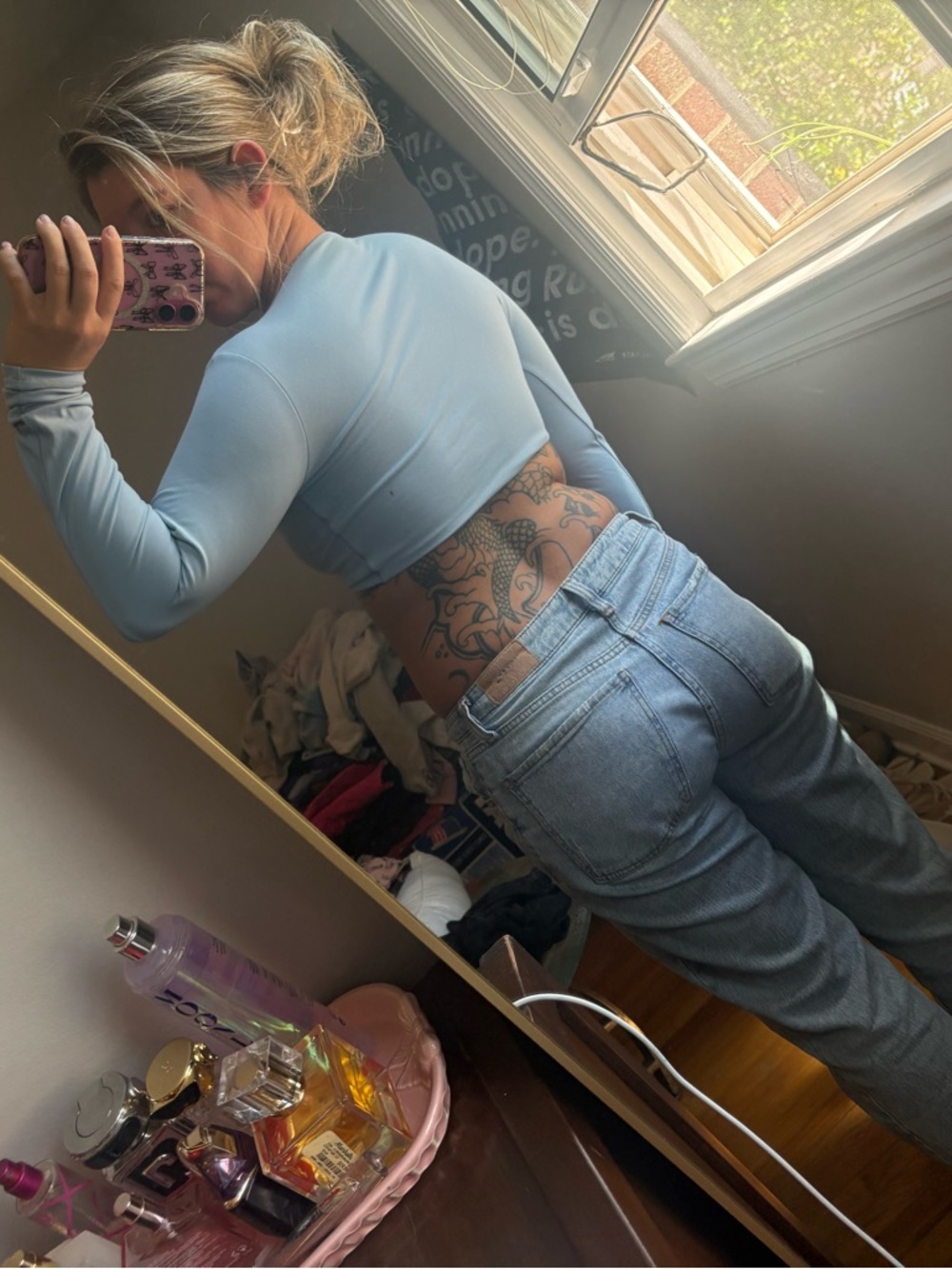 Amazon Light Blue, red, and purple long-Sleeve Wrap Crop Top - Picture 2 of 4